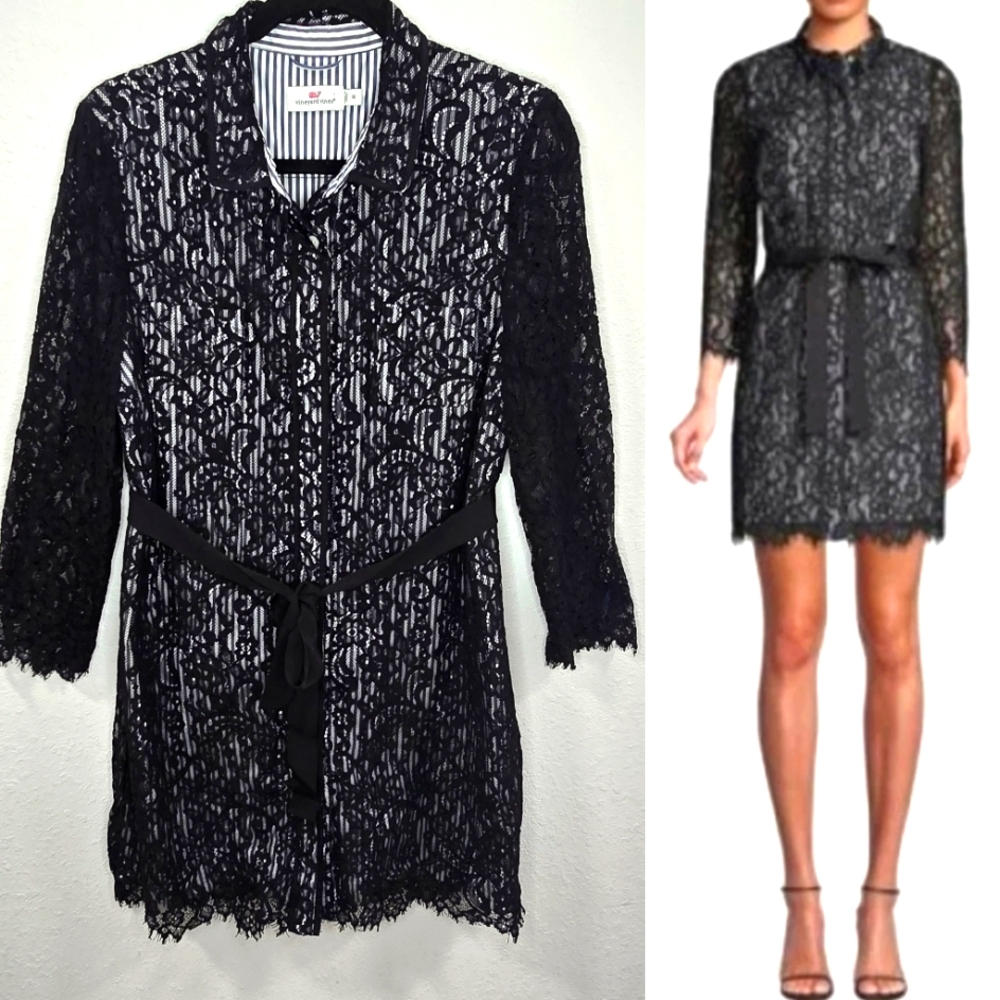 Vineyard Vines Black Lace Long Sleeve Dress